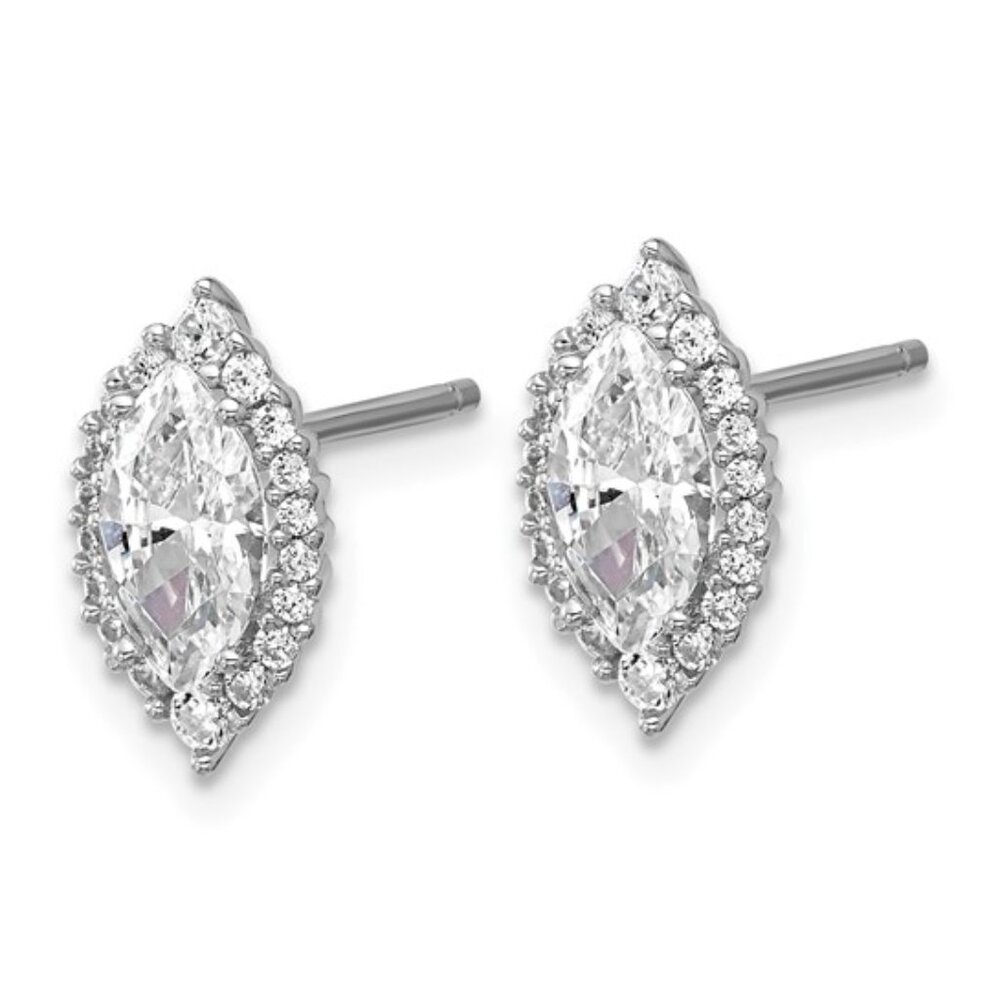 Sterling Silver Marquise Cubic Zirconia Halo Post Earrings